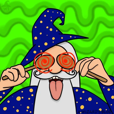 Wizard sticks out his tongue while covering his eyes with spoons.
