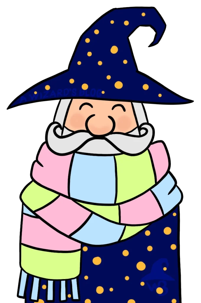 Wizard wearing a three coloured scarf.