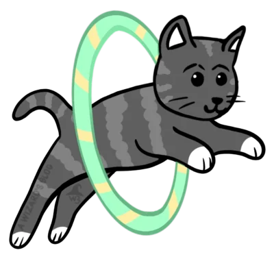 Cat jumping through hoop.